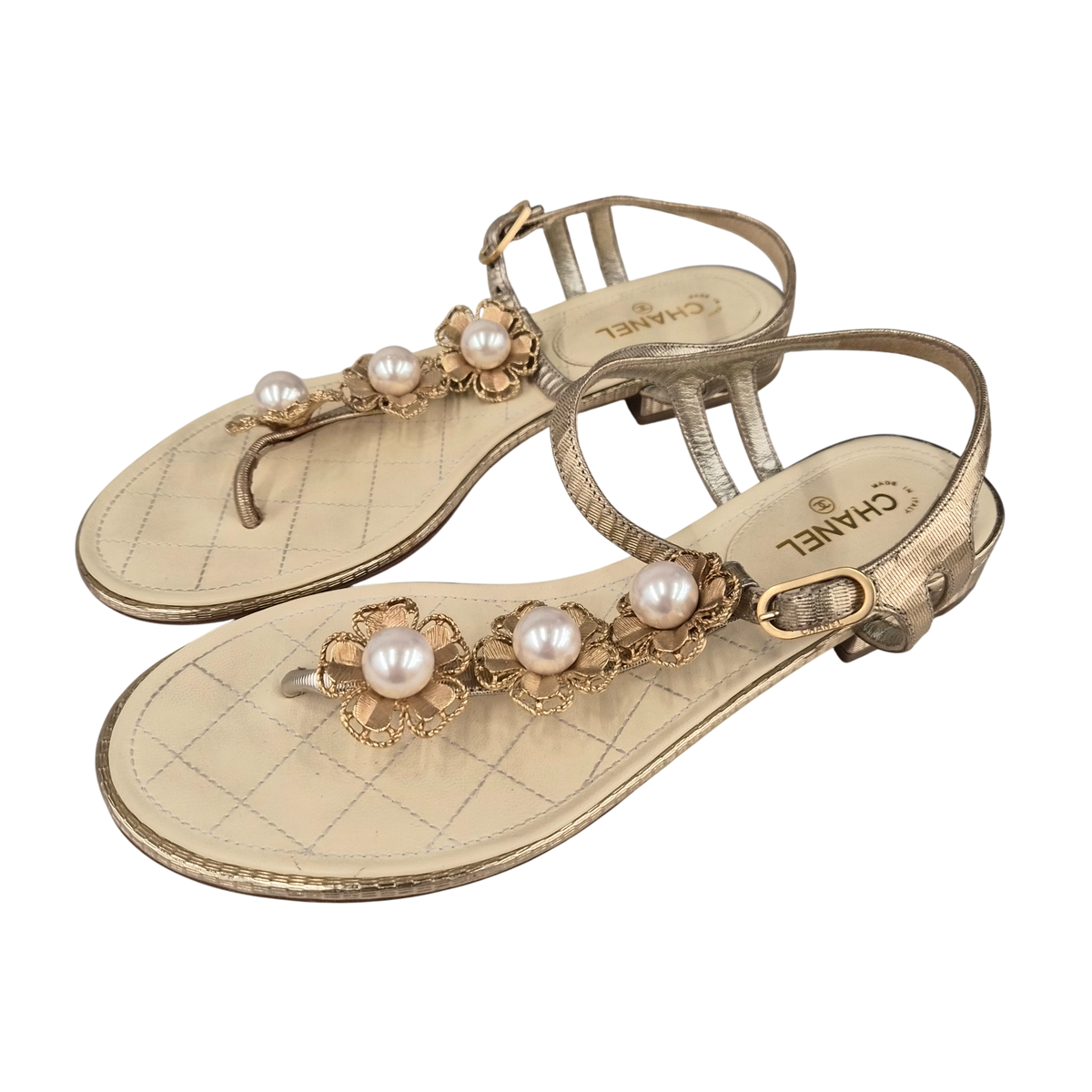 CHANEL Sandal SIZE 37 Lady's Gold Rank(B)
