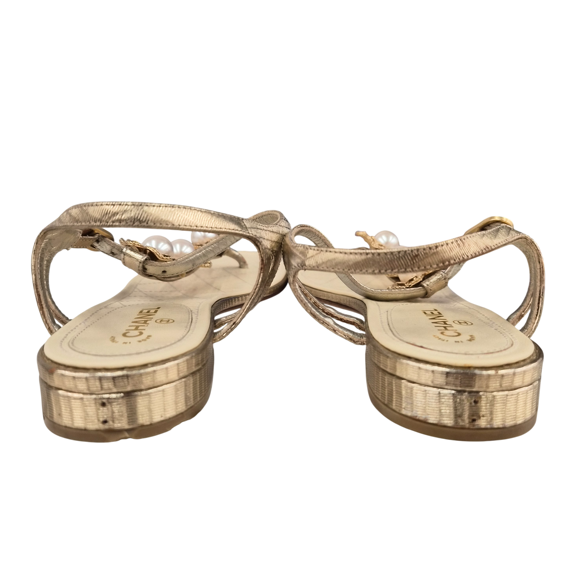 CHANEL Sandal SIZE 37 Lady's Gold Rank(B)
