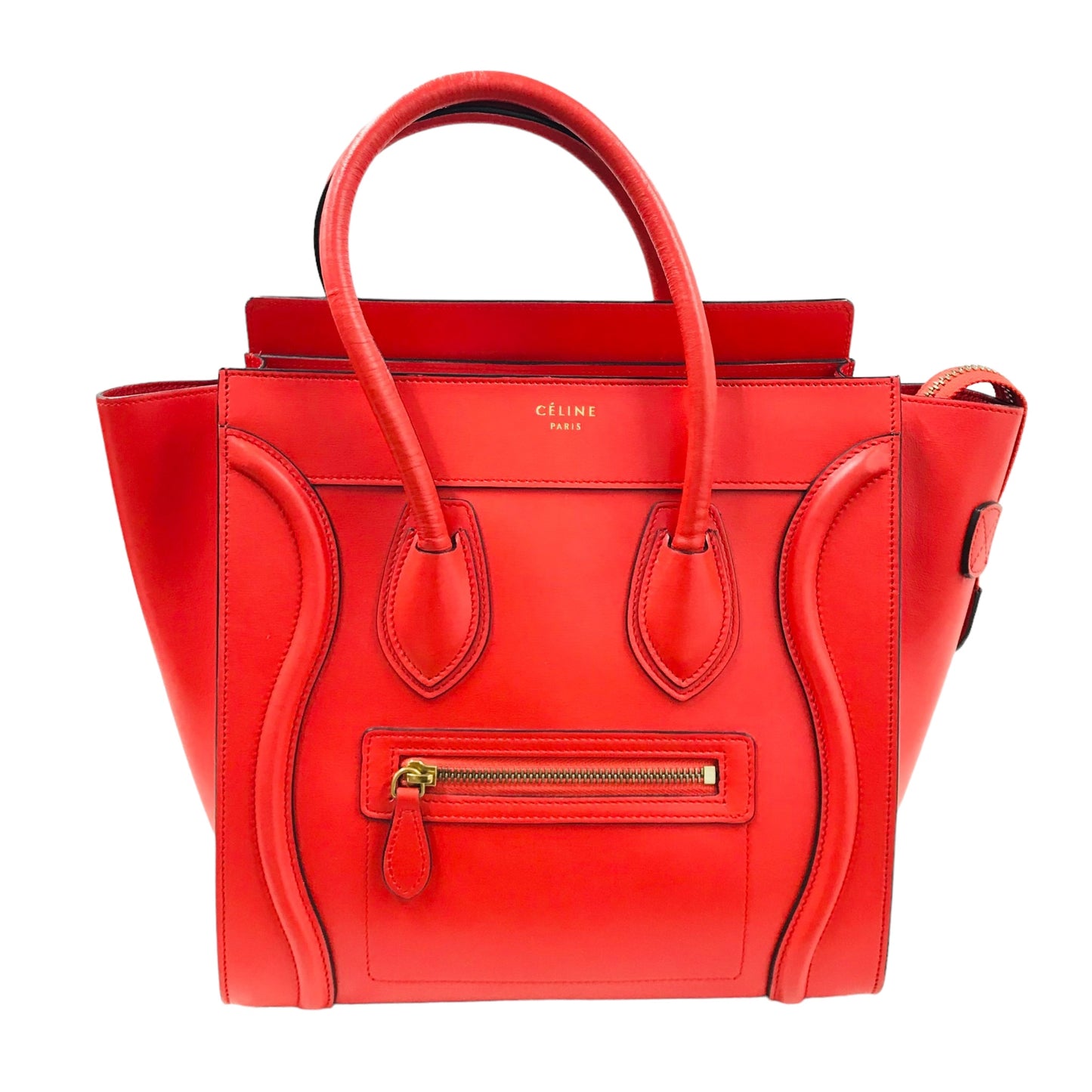 CELINE Handbag Luggage Micro Red U-GA-0014 *Scratch* Rank A