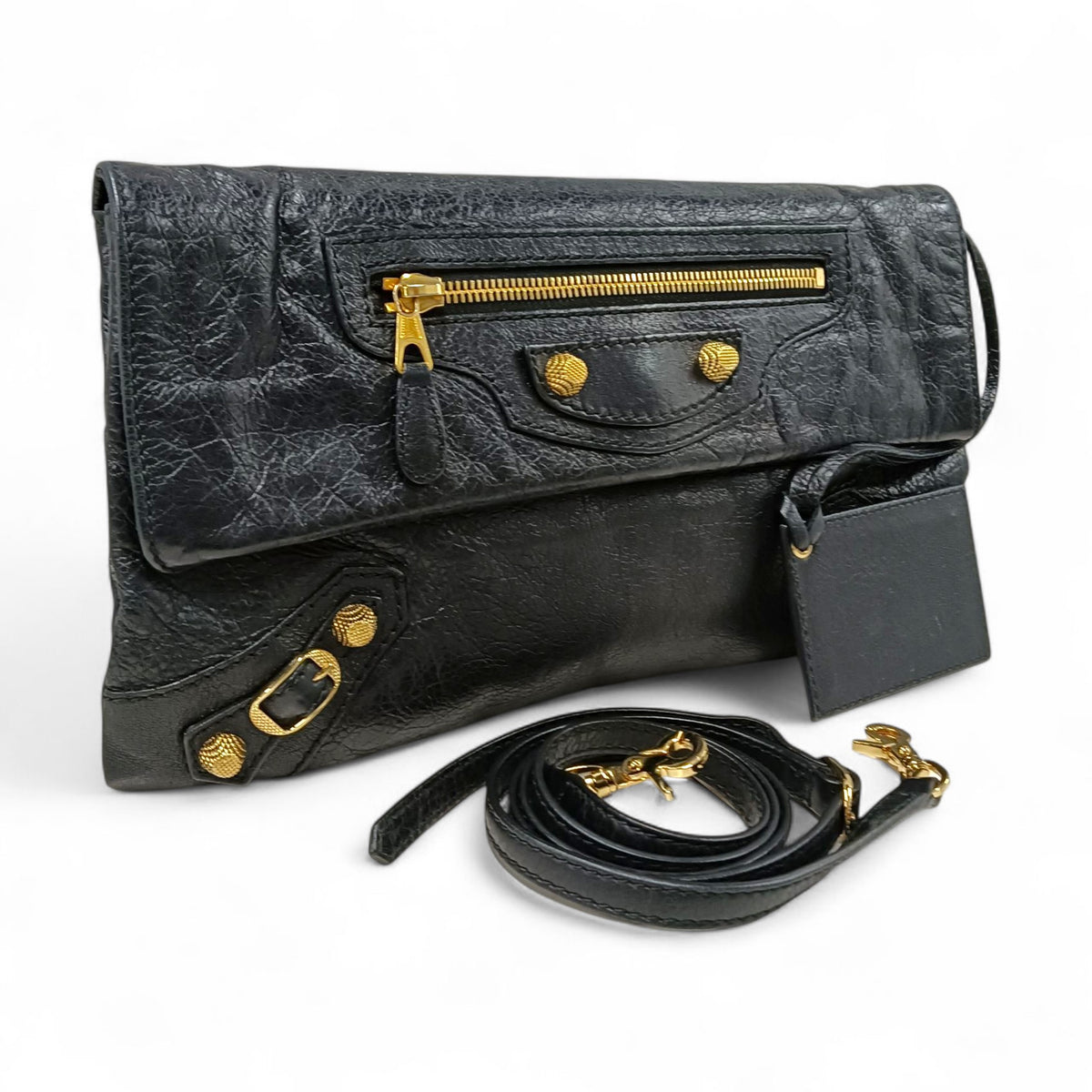 BALENCIAGA Shoulder Bag 43878 100 B 538735 Rank (B) Black/Gold Zip Damage