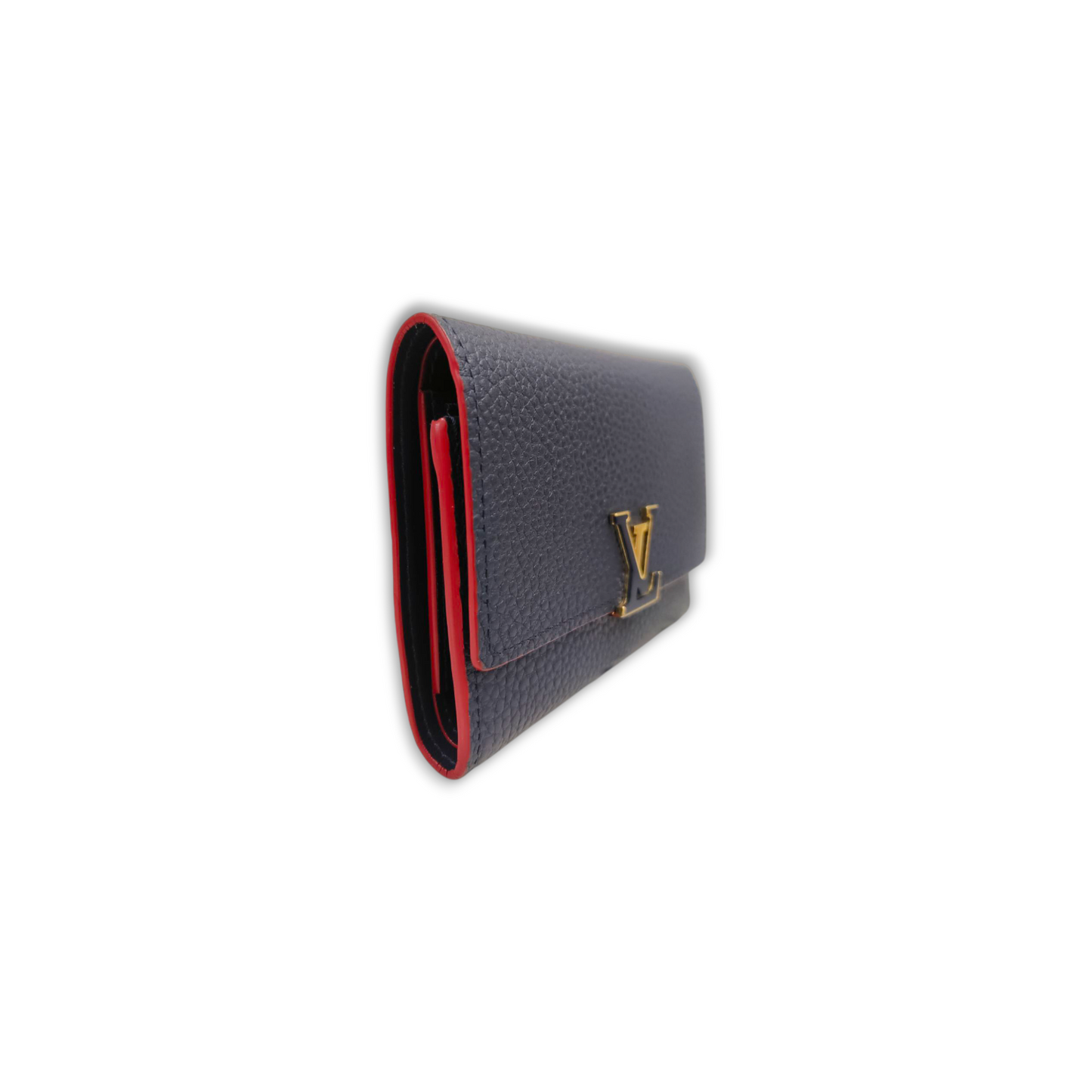 LOUIS VUITTON Wallet M63741 Navy/Red Capucines Compact Rank B