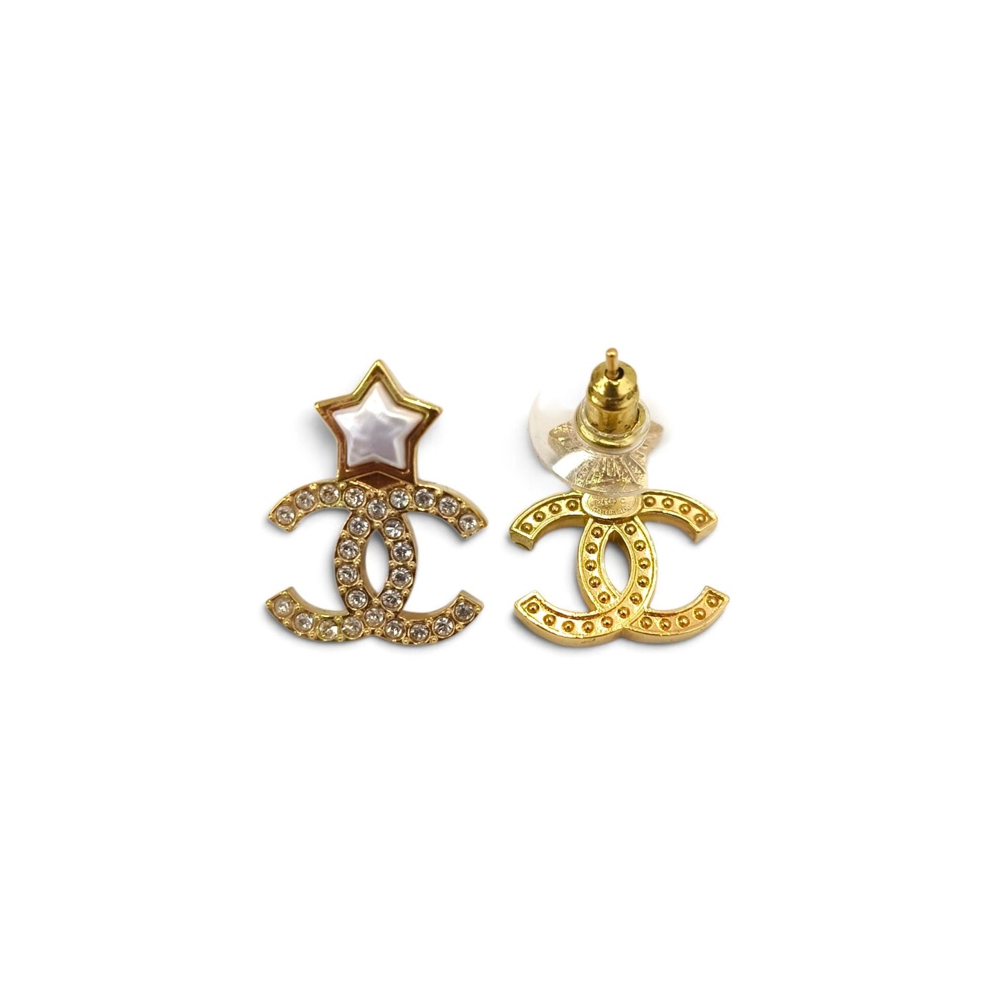 Earring CHANEL Gold And White B24 C *ABC824 Rank B
