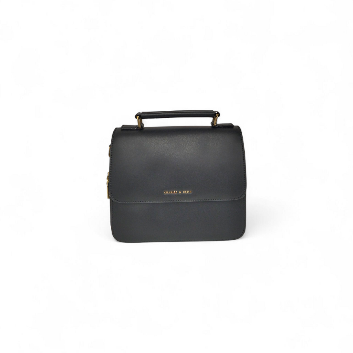 CHARLES & KEITH 2WAY Bag 80160091-1 Black Front Flap Top Handle Crossbody Bag Rank(A)