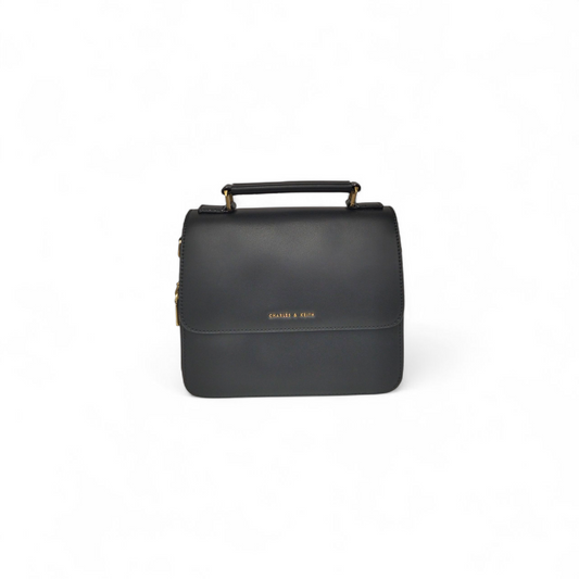 CHARLES & KEITH 2WAY Bag 80160091-1 Black Front Flap Top Handle Crossbody Bag Rank(A)