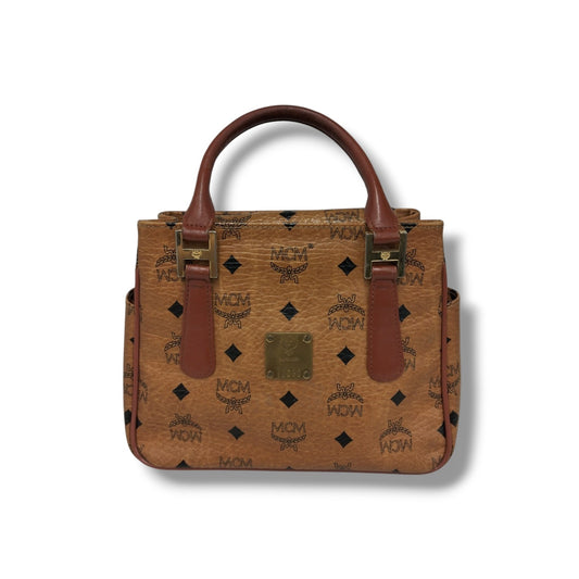 MCM HANDBAG BROWN RANK (B) STAIN/DAMAGE *LOGO AND STRAP DAMAGE