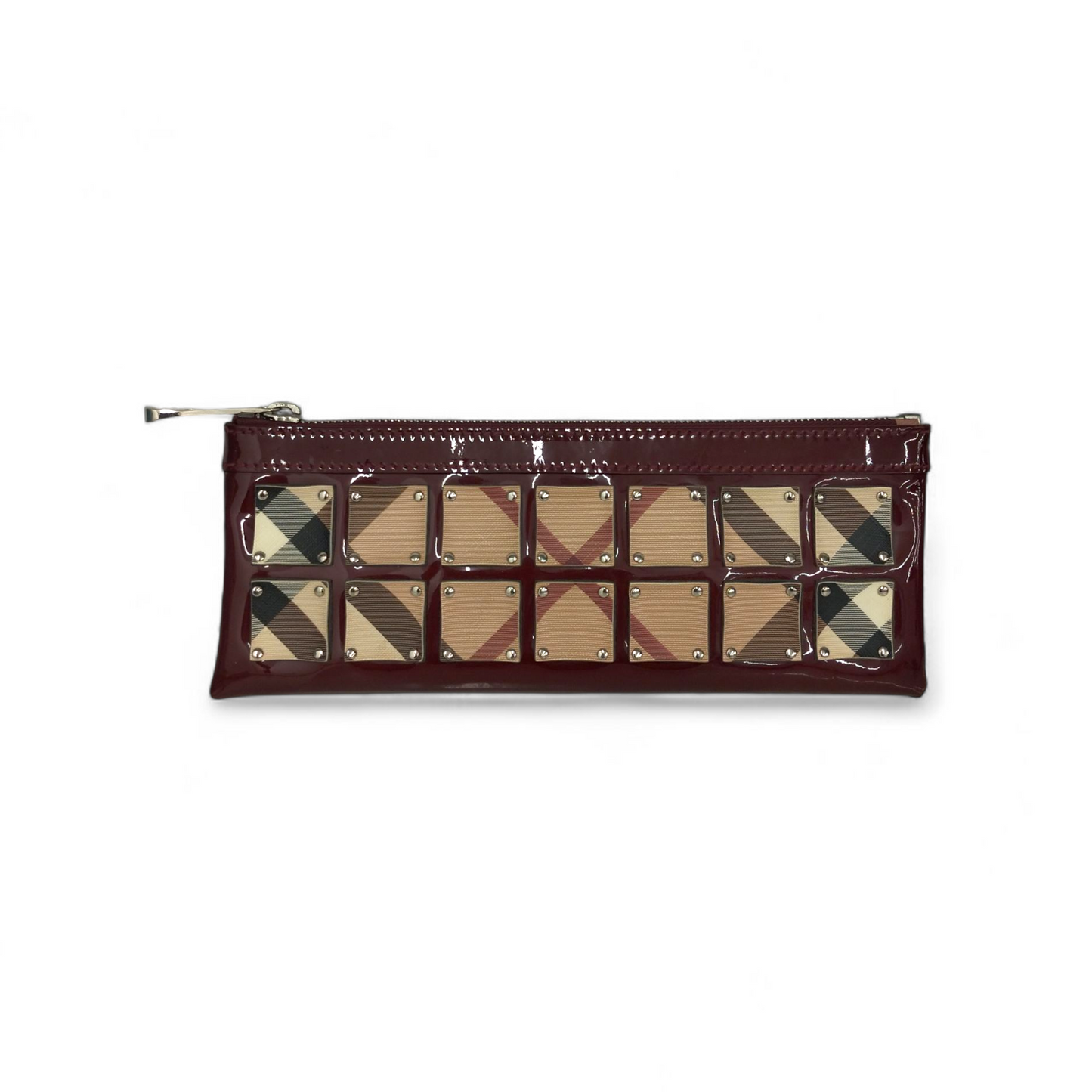 BURBERRY Clutch Bag Wine Red ITEFFSRL814FIR Super Nova Check PVC Rank (B)