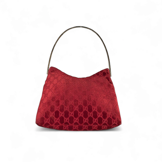 GUCCI Velvet One Shoulder Bag 001-3444 Red Damage 1978 Rank B