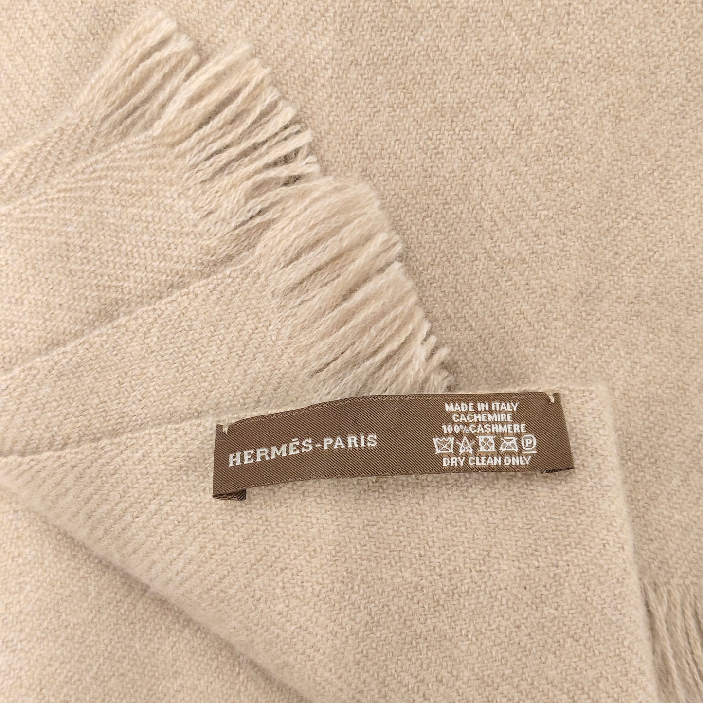 HERMES Muffler Beige CACHEMIRE 100