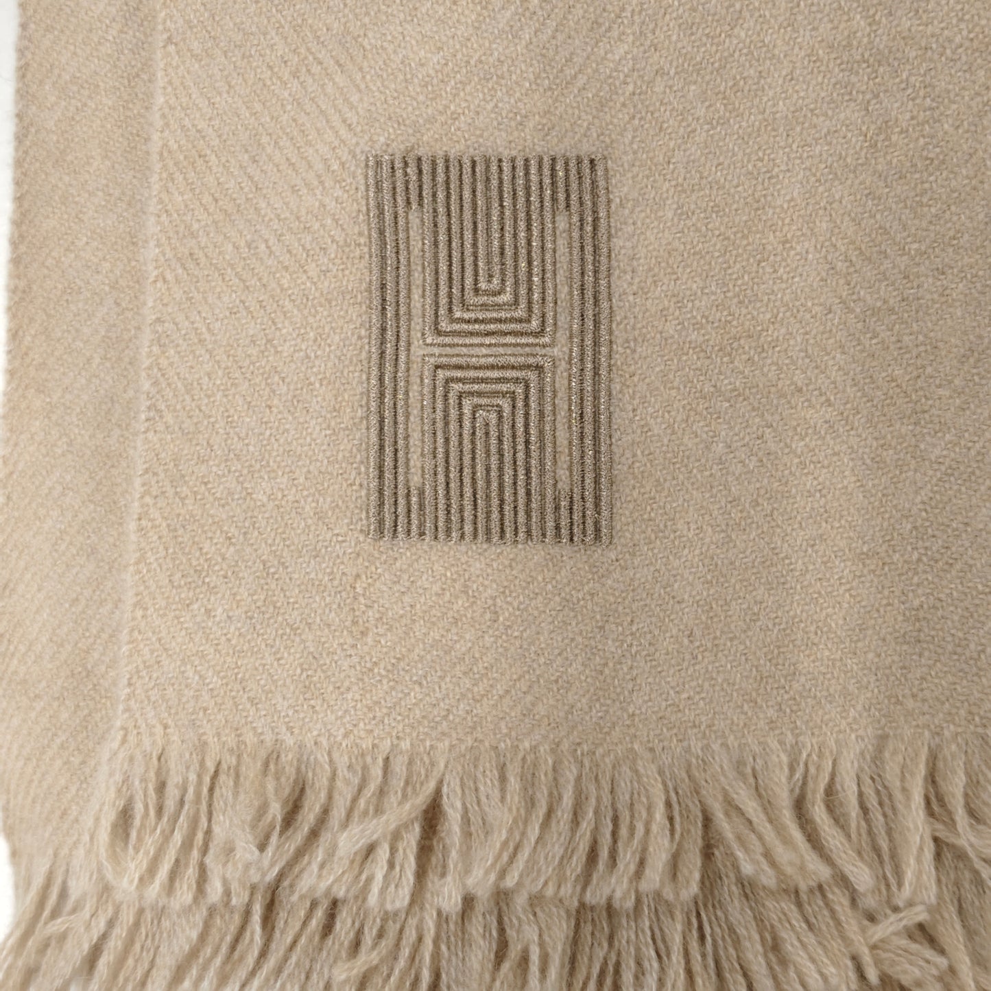 HERMES Muffler Beige CACHEMIRE 100