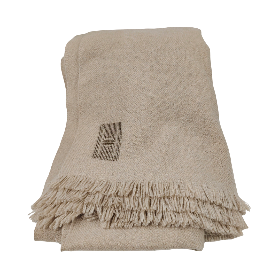 HERMES Muffler Beige CACHEMIRE 100