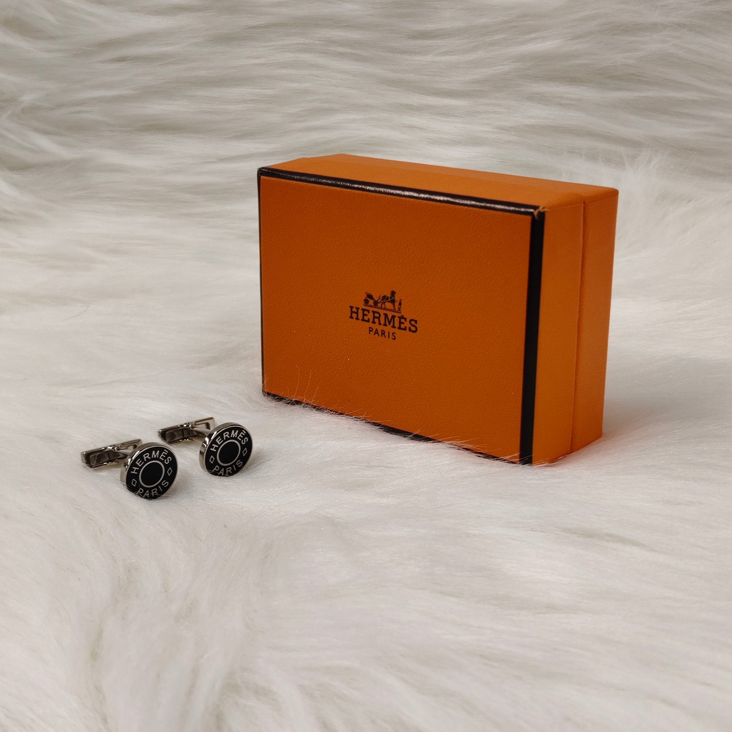 HERMES Cuffs Silver And Black Rank B