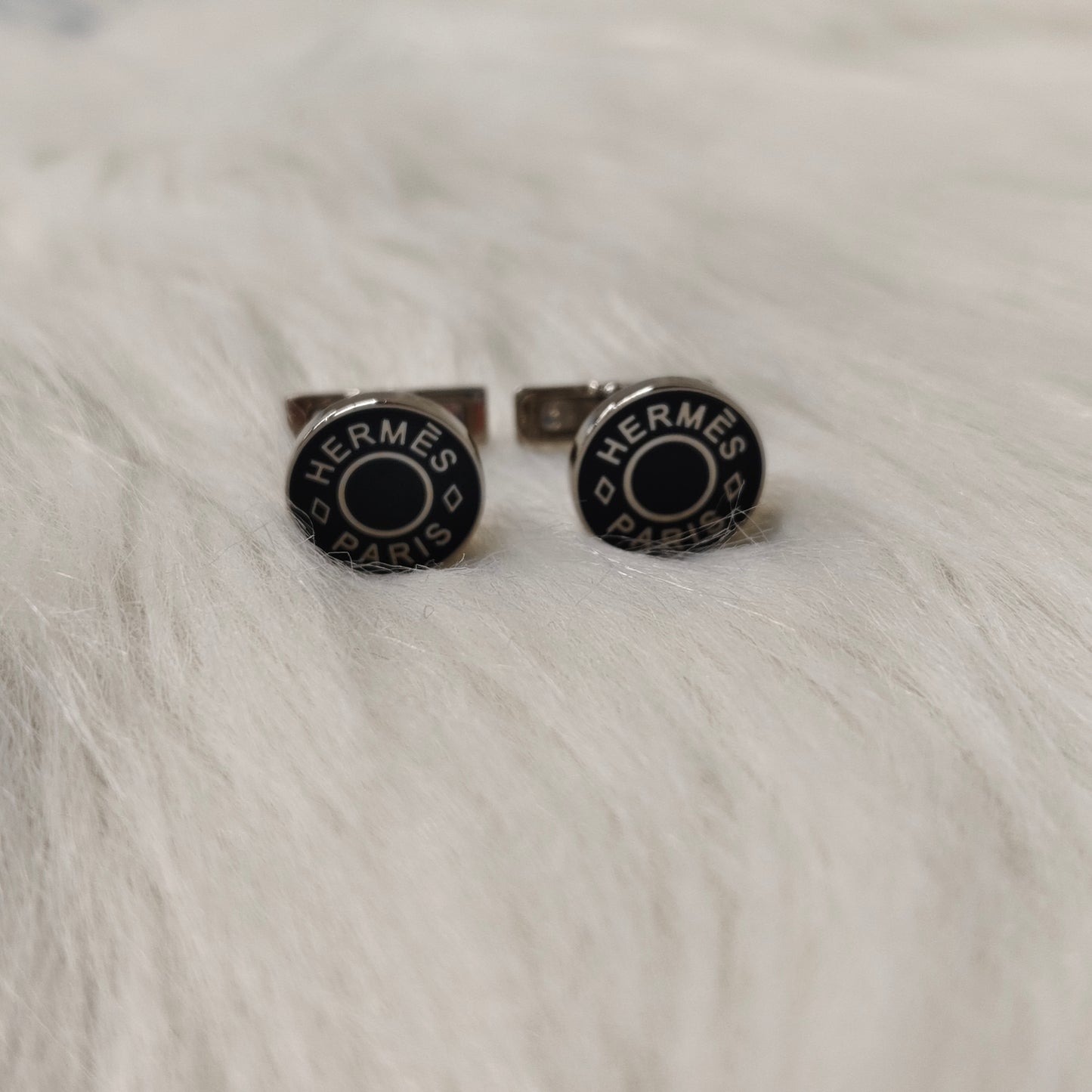 HERMES Cuffs Silver And Black Rank B