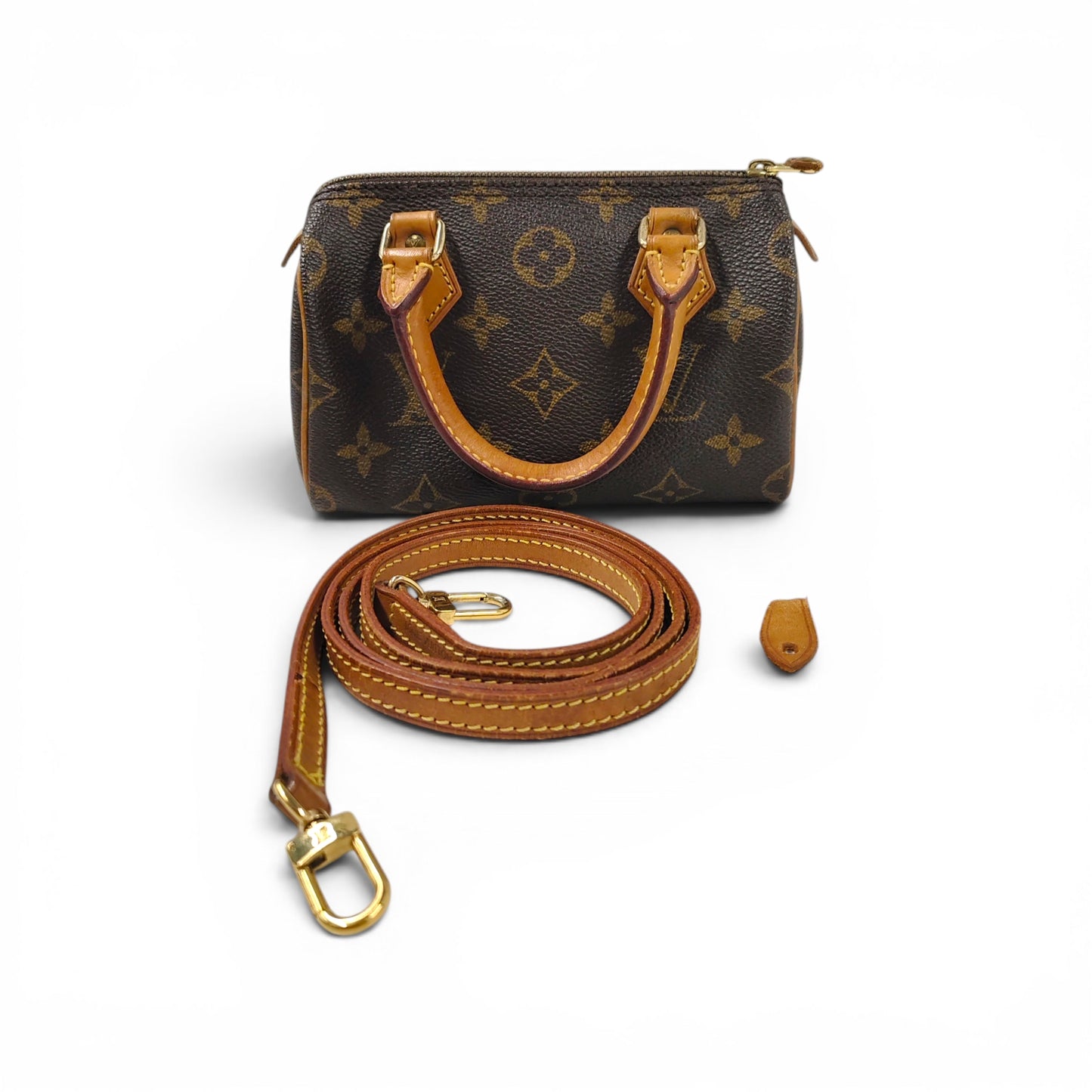 LOUIS VUITON Handbag Monogram mini M41534 Brown TH0974 *Zip Damage Rank B