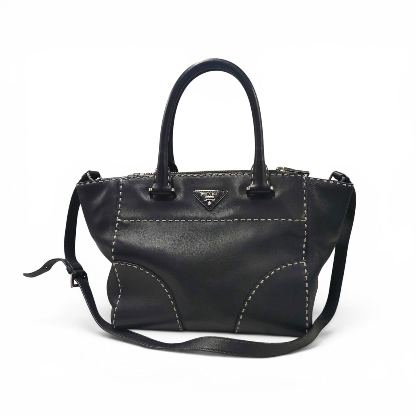 PRADA 2WAY Bag B2861K CITY CALF Black Stain Rank B