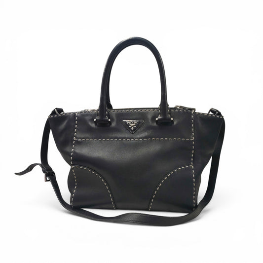 PRADA 2WAY Bag B2861K CITY CALF Black Stain Rank B