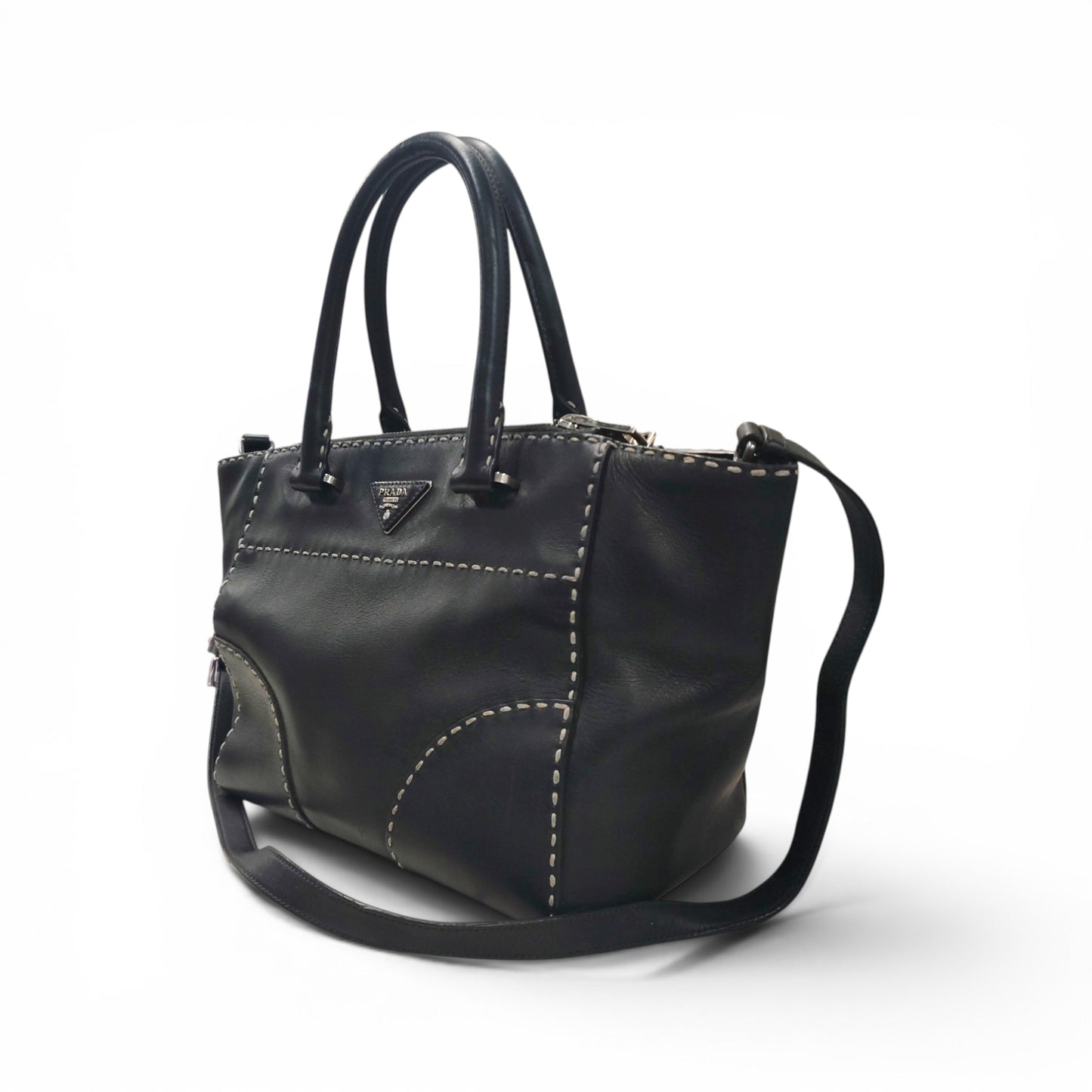 PRADA 2WAY Bag B2861K CITY CALF Black Stain Rank B