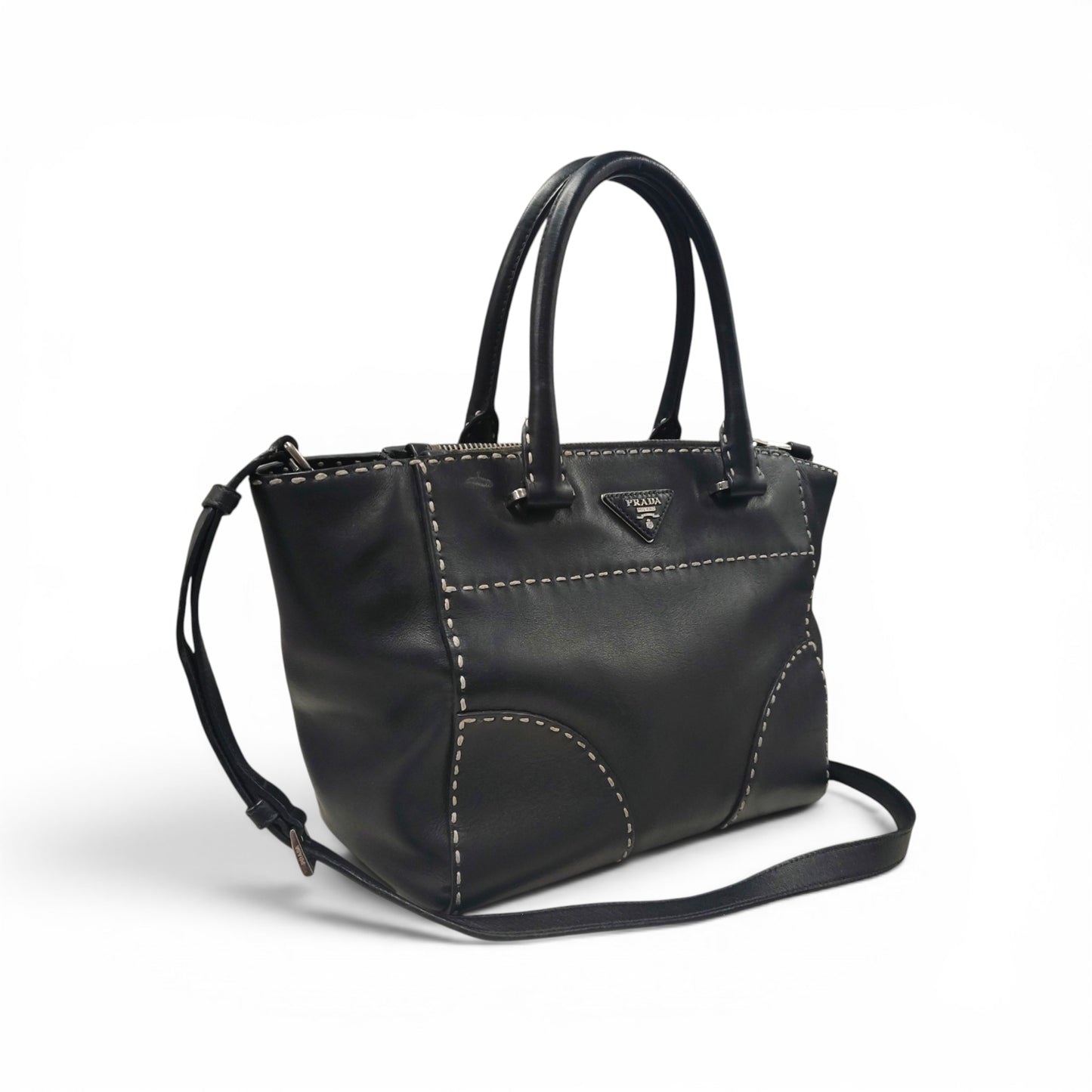 PRADA 2WAY Bag B2861K CITY CALF Black Stain Rank B