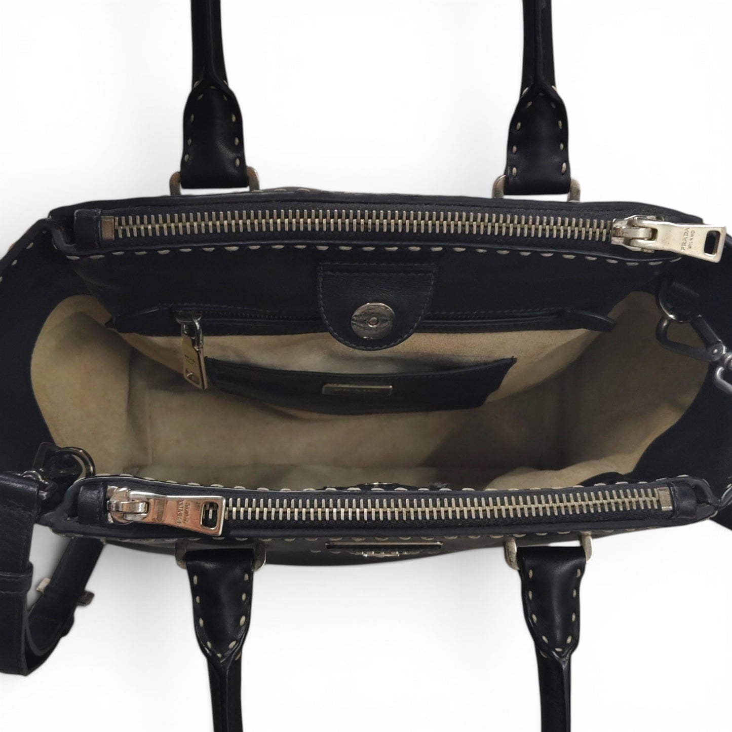 PRADA 2WAY Bag B2861K CITY CALF Black Stain Rank B