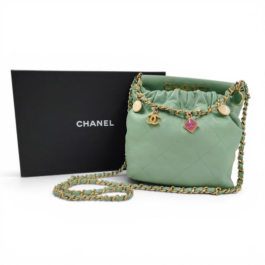 CHANEL Shoulder Bag Lambskin Bucket Green X3TJT9JC Rank B