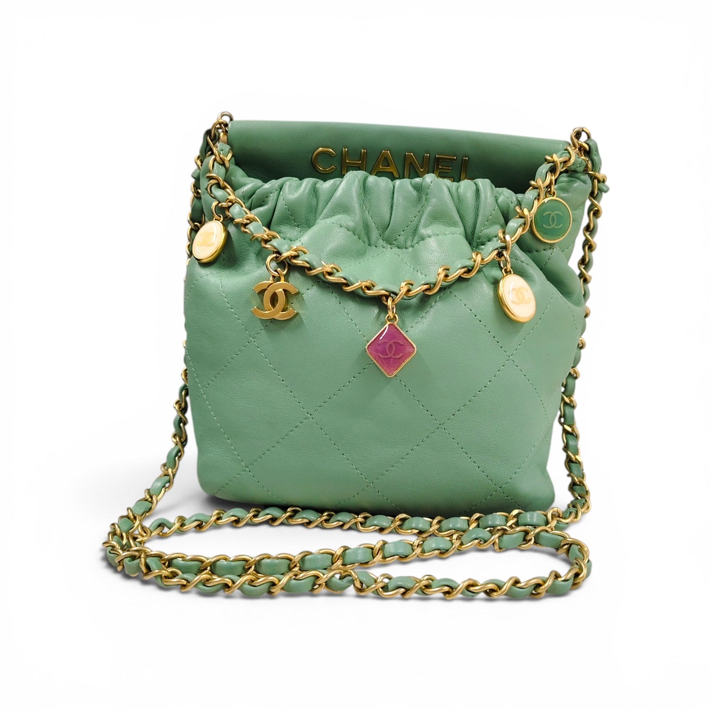 CHANEL Shoulder Bag Lambskin Bucket Green X3TJT9JC Rank B