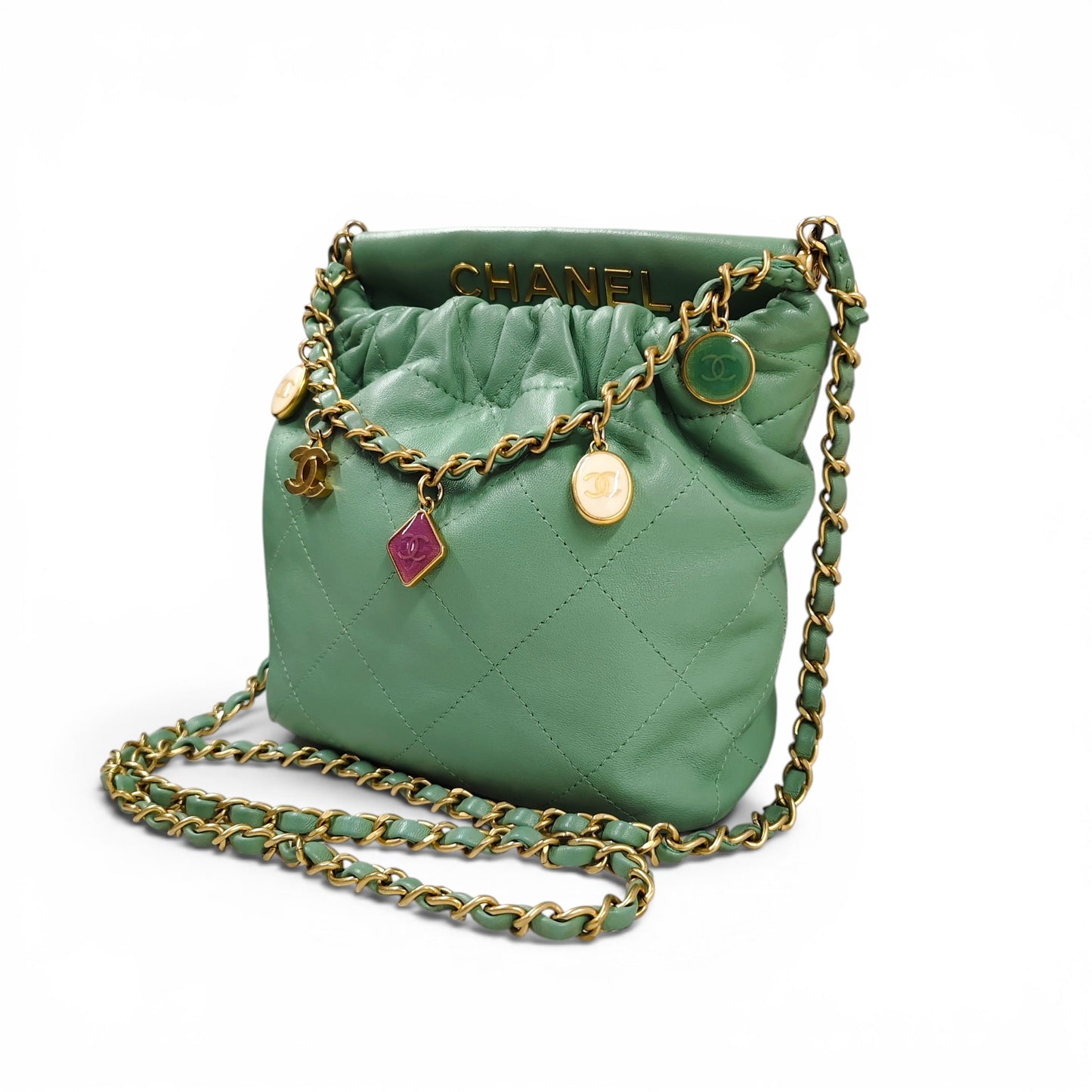 CHANEL Shoulder Bag Lambskin Bucket Green X3TJT9JC Rank B