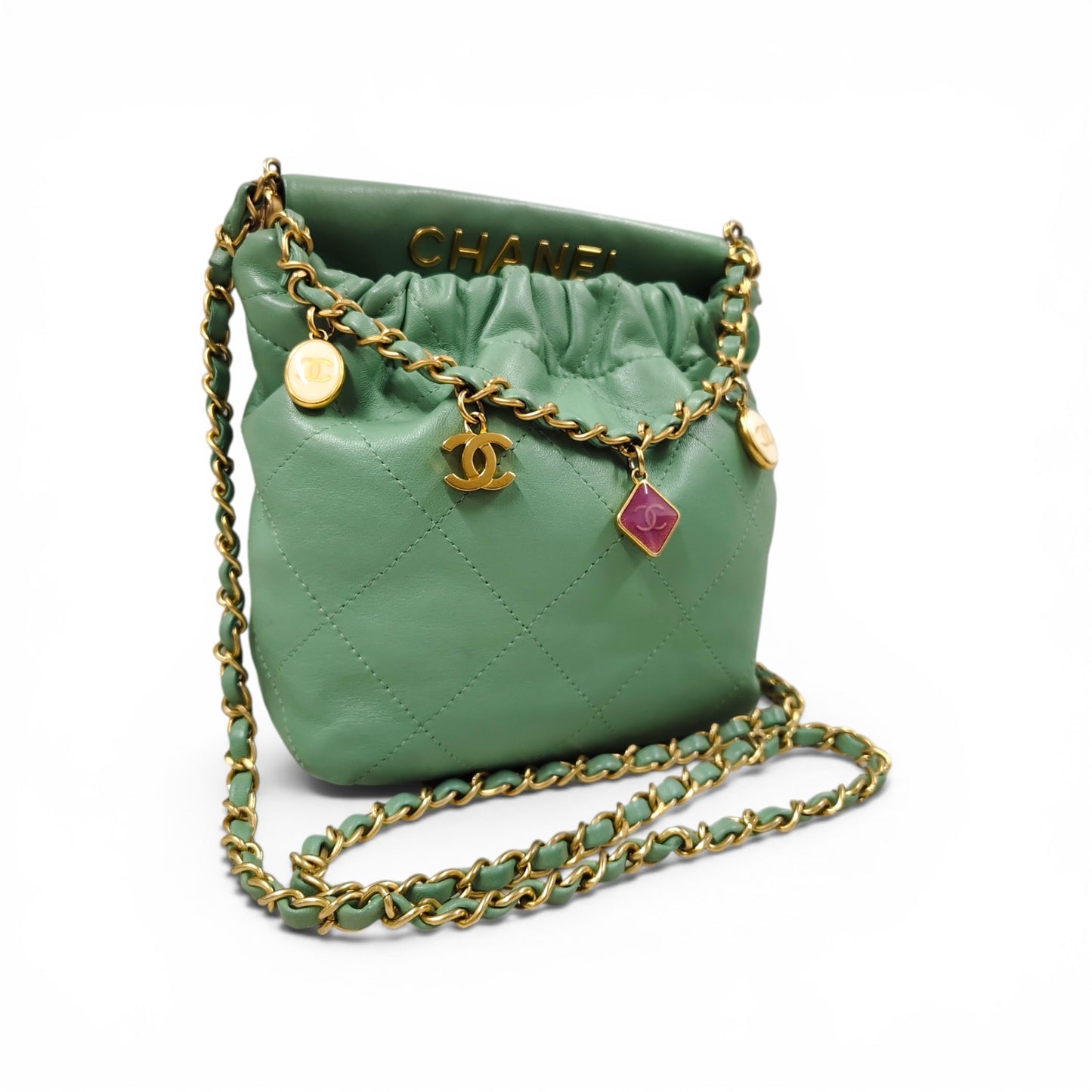 CHANEL Shoulder Bag Lambskin Bucket Green X3TJT9JC Rank B