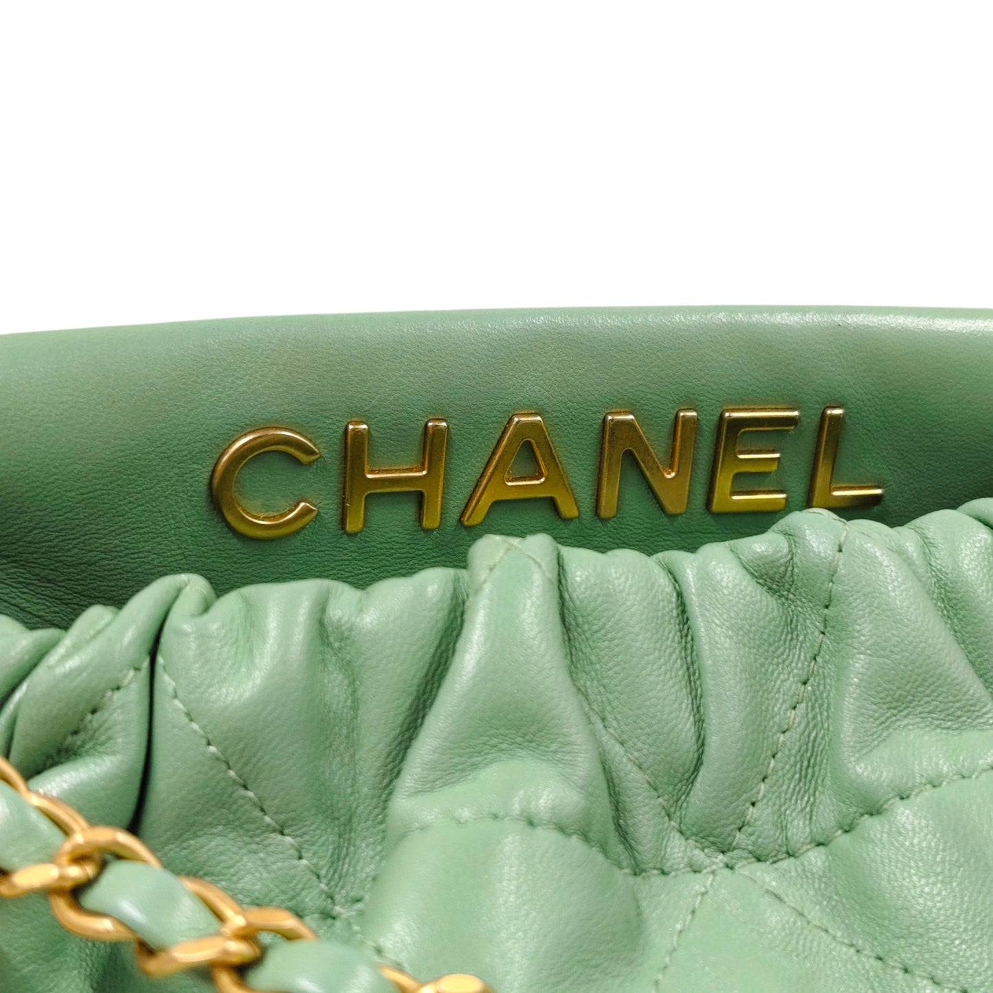 CHANEL Shoulder Bag Lambskin Bucket Green X3TJT9JC Rank B