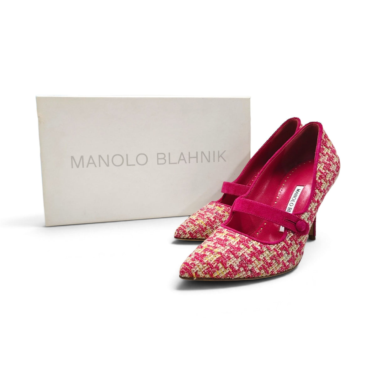 Manolo Blahnik Tweed Pumps Size 36 1/2 Lady's Shocking Punk Rank A