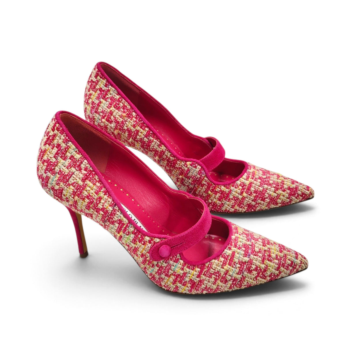Manolo Blahnik Tweed Pumps Size 36 1/2 Lady's Shocking Punk Rank A