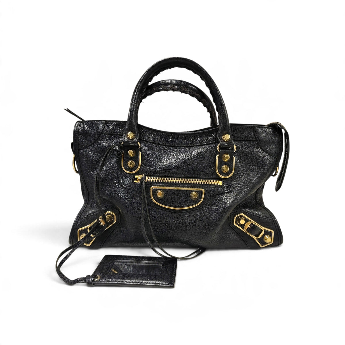 BALENCIAGA 2WAY Bag 432831 1000 A 002123 Rank (B) Black/Gold Without Strap Damage Metallic Edge City Medium