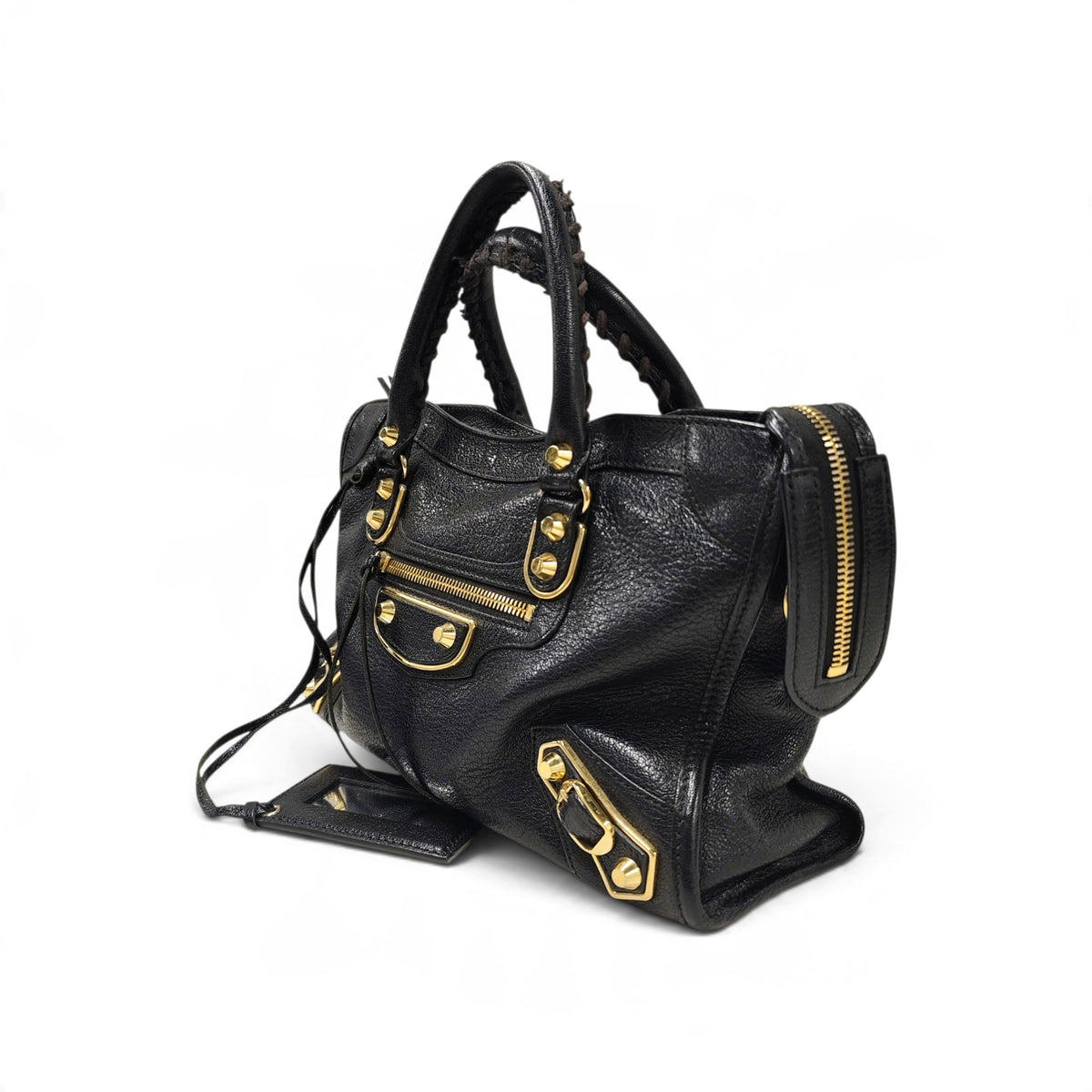 BALENCIAGA 2WAY Bag 432831 1000 A 002123 Rank (B) Black/Gold Without Strap Damage Metallic Edge City Medium