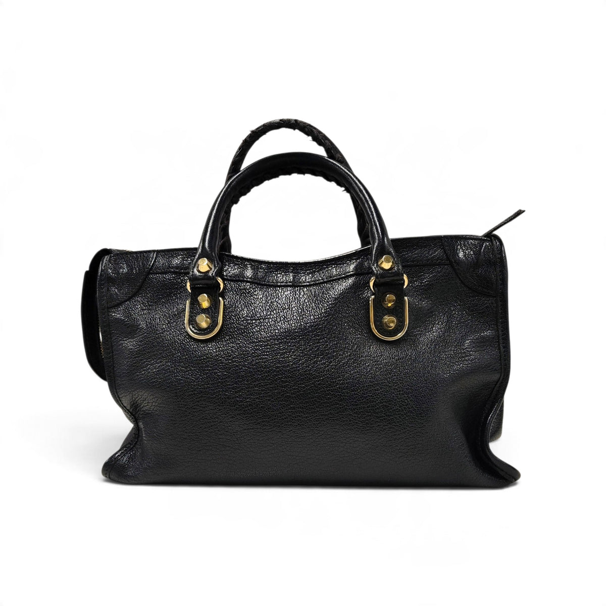 BALENCIAGA 2WAY Bag 432831 1000 A 002123 Rank (B) Black/Gold Without Strap Damage Metallic Edge City Medium