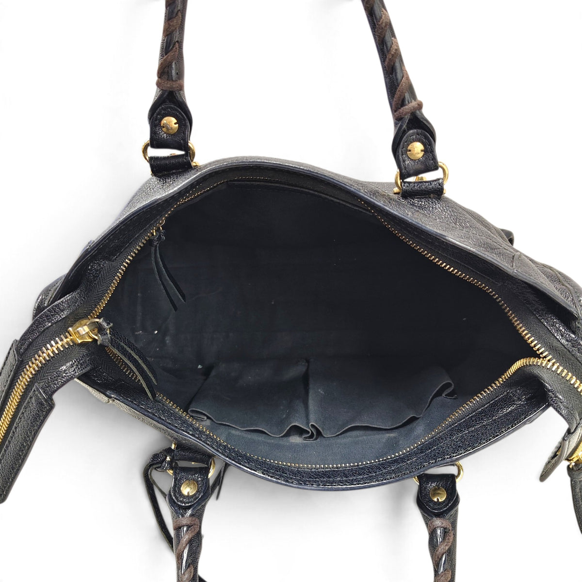 BALENCIAGA 2WAY Bag 432831 1000 A 002123 Rank (B) Black/Gold Without Strap Damage Metallic Edge City Medium