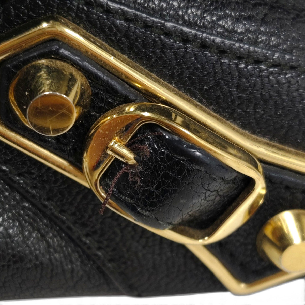 BALENCIAGA 2WAY Bag 432831 1000 A 002123 Rank (B) Black/Gold Without Strap Damage Metallic Edge City Medium