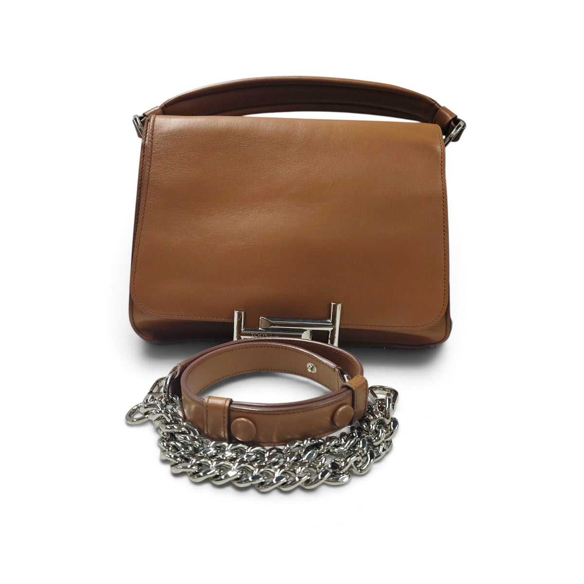 TOD'S Double T 2WAY Bag (AB) Brown Small Damage A048