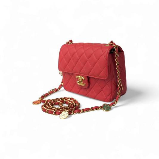 CHANEL Chain Shoulder Bag Mini Matrasse AS3737 Pink red Scratch TPN476H Rank (AB)