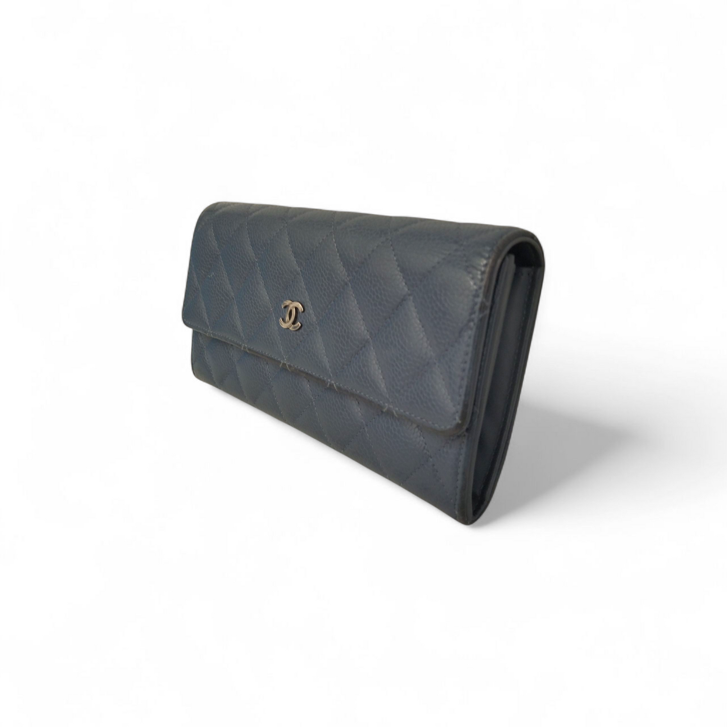 CHANEL Long Wallet Cavier Blue Stain 19767798 Rank (BC)