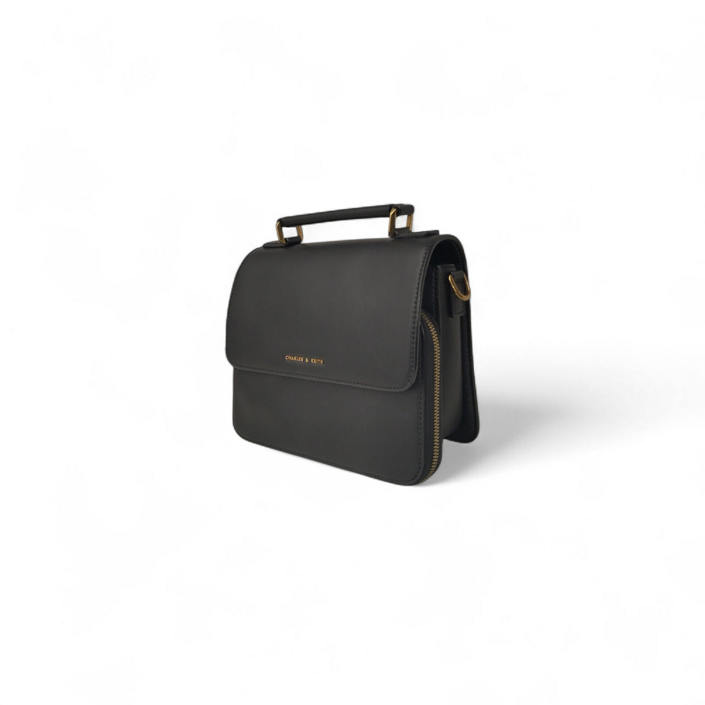 CHARLES & KEITH 2WAY Bag 80160091-1 Black Front Flap Top Handle Crossbody Bag Rank(A)