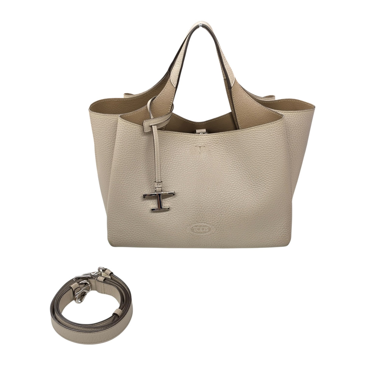 TOD'S 2 Way Bag Pebbled White