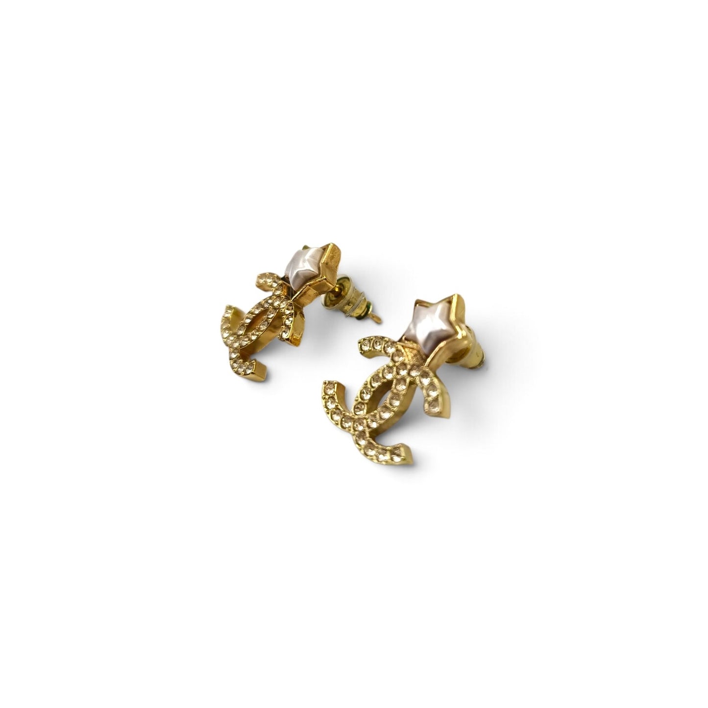 Earring CHANEL Gold And White B24 C *ABC824 Rank B