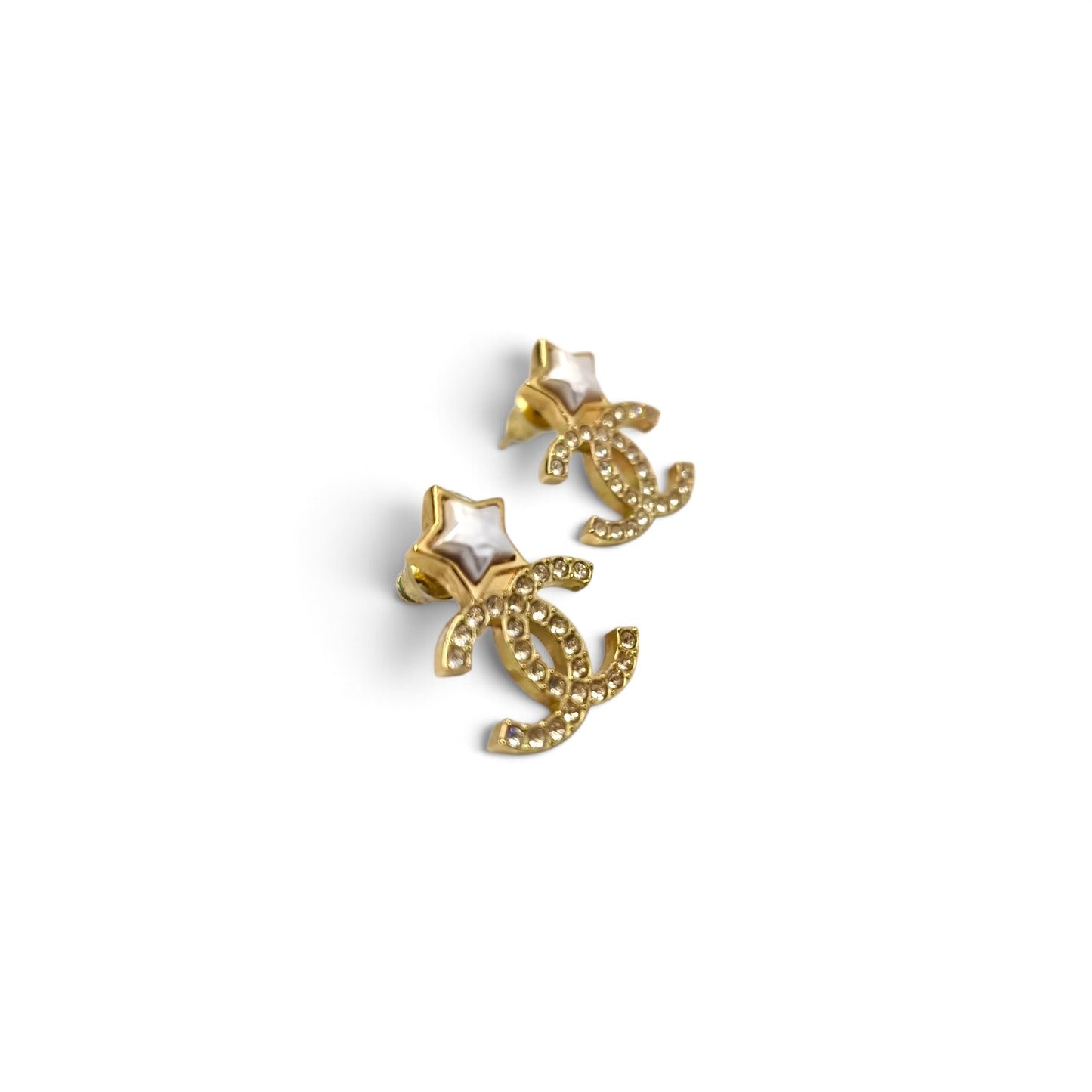 Earring CHANEL Gold And White B24 C *ABC824 Rank B