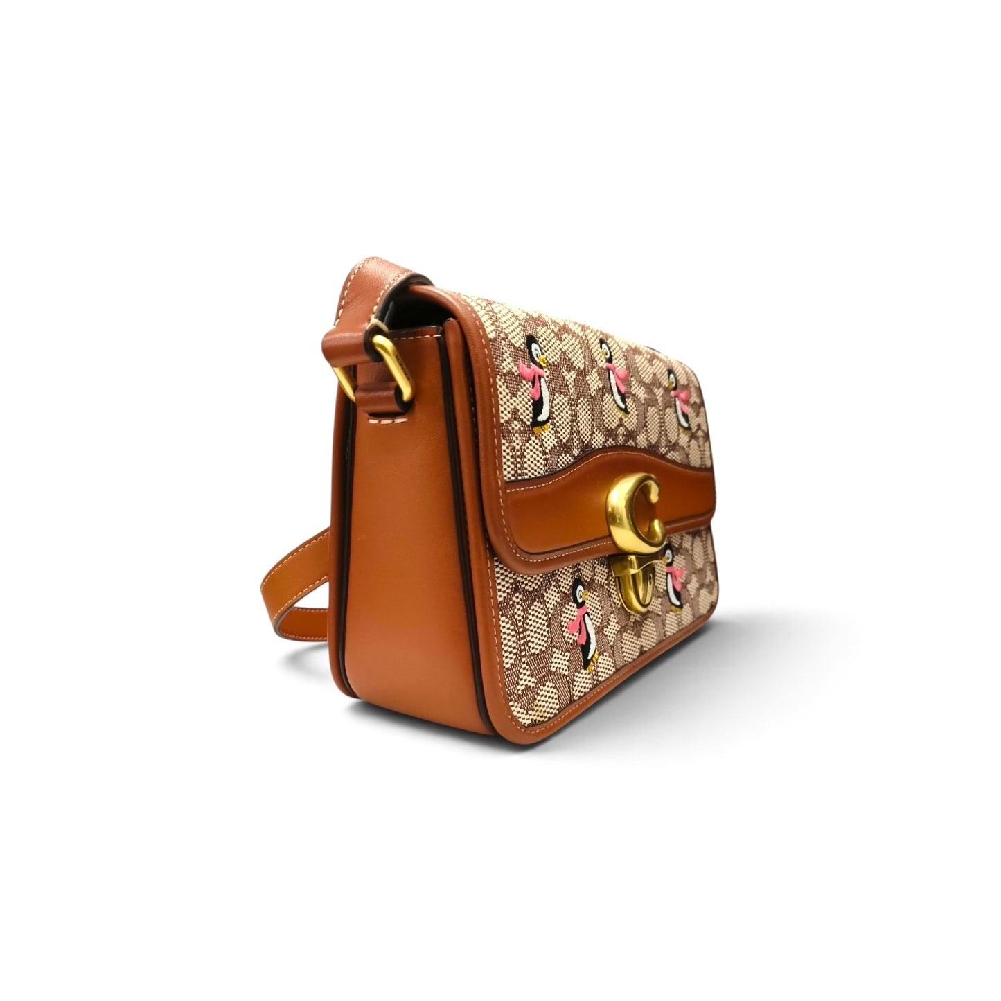 COACH Shoulder Bag C7935 Brown/Beige Jacquard Studio With Penguin Motif Rank B