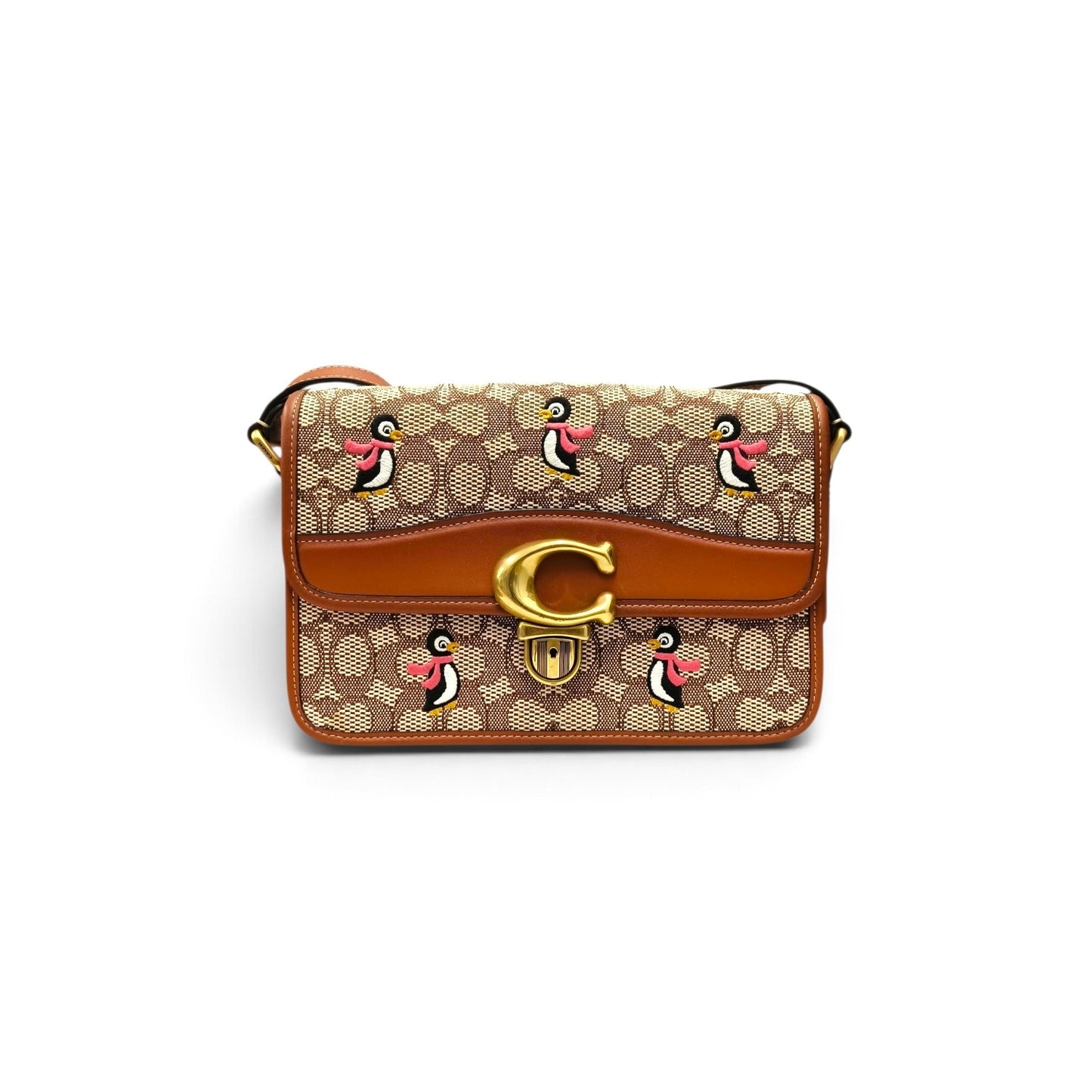 COACH Shoulder Bag C7935 Brown/Beige Jacquard Studio With Penguin Motif Rank B