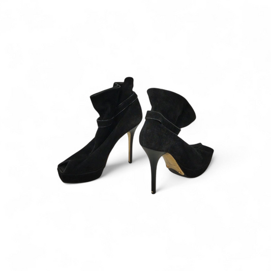 LOUIS VUITTON Pumps 35 1/2 Lady's Black Scratch MA0049 Chelsea Heels W/ Gold Plate Bo Rank (B)