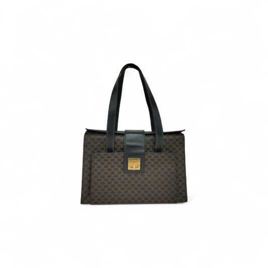 CELINE Shoulder Bag MC97/2 Black and brown Macadam Canvas Vintage Rank (B)