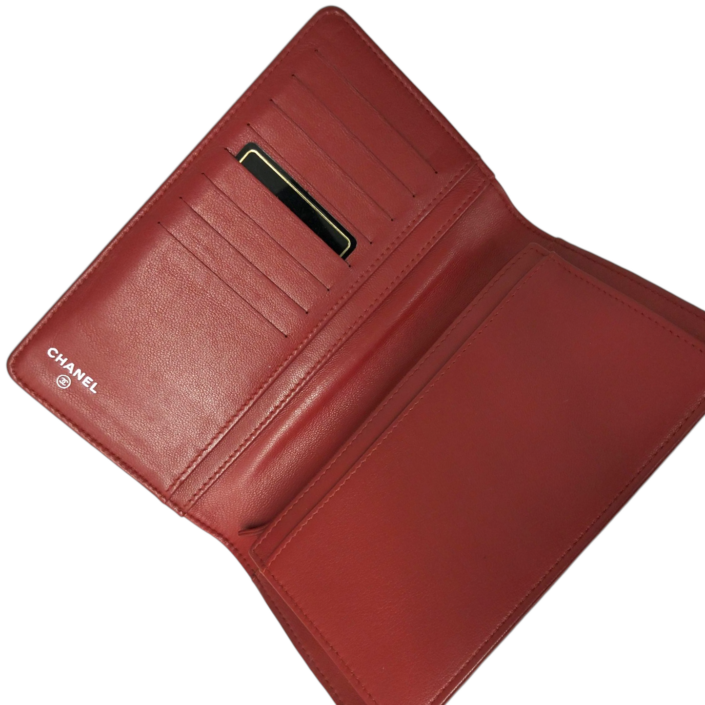 CHANEL Long Wallet BOY Red Stain 22706120 Cavier Skin Rank(B)