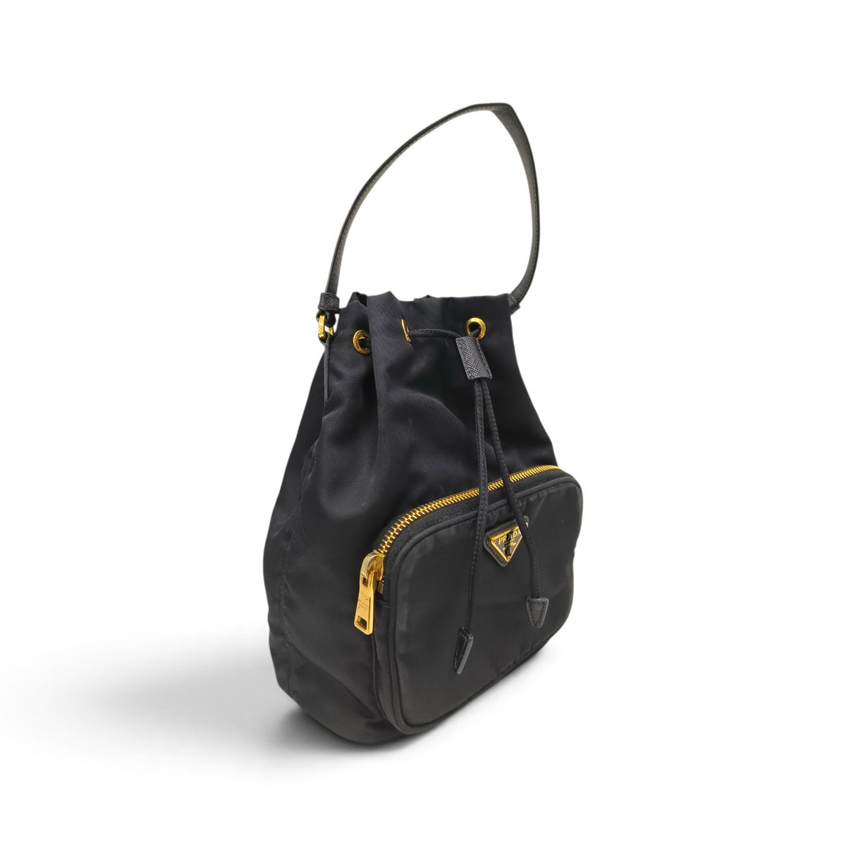 PRADA 2WAY Bag 1BH038 Black And Gold 42 Duet Re-Nylon bucket Rank B