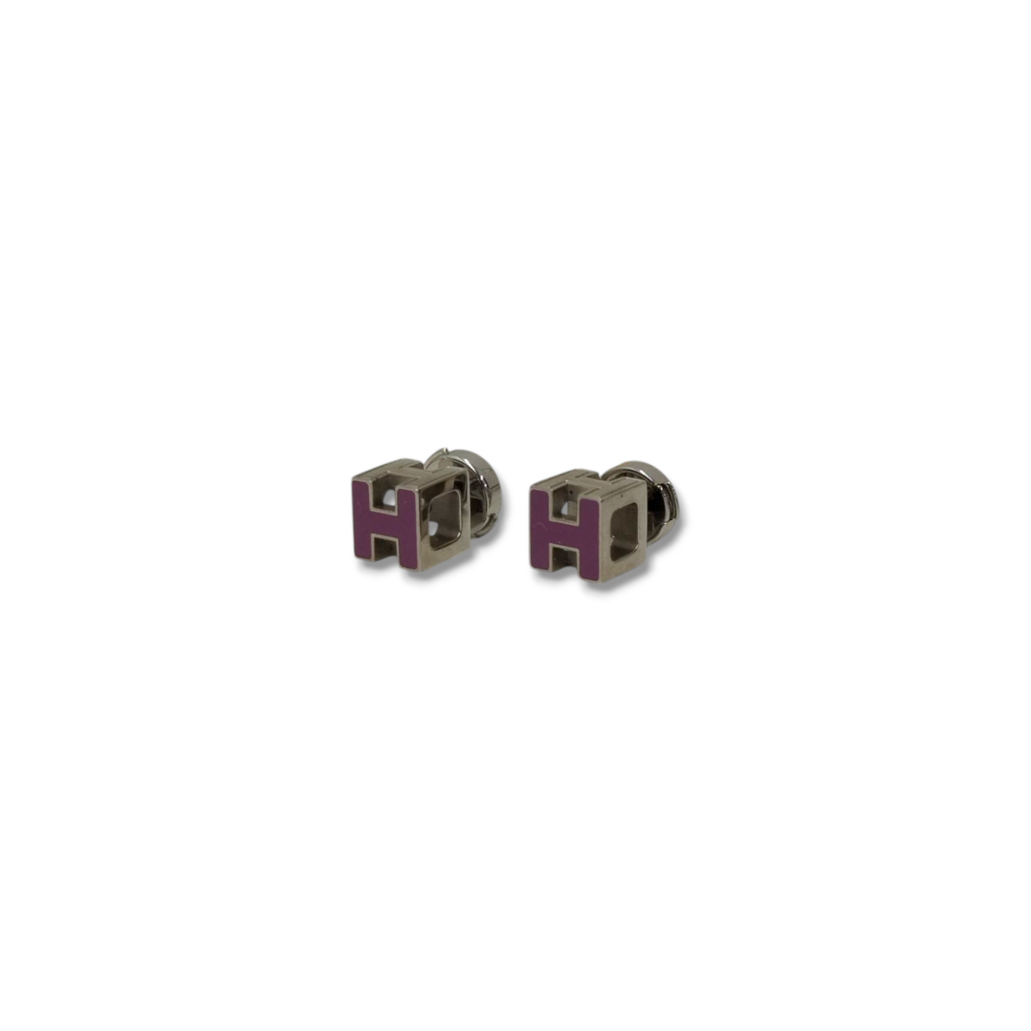 HERMES Cube H Logk Earring Purple/Silver Rank B