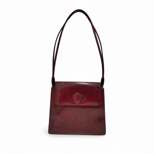 Cartier Shoulder Bag Wine Red Happy Birthday Turnlock Rank B