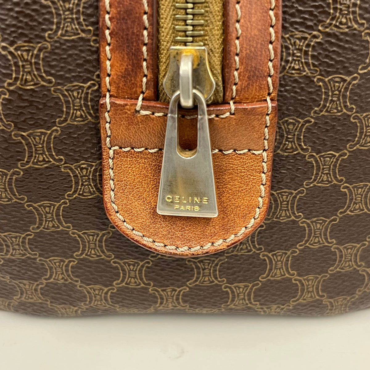 CELINE Mini Boston Bag VINTAGE Rank (B) Brown Scratch MC98/2